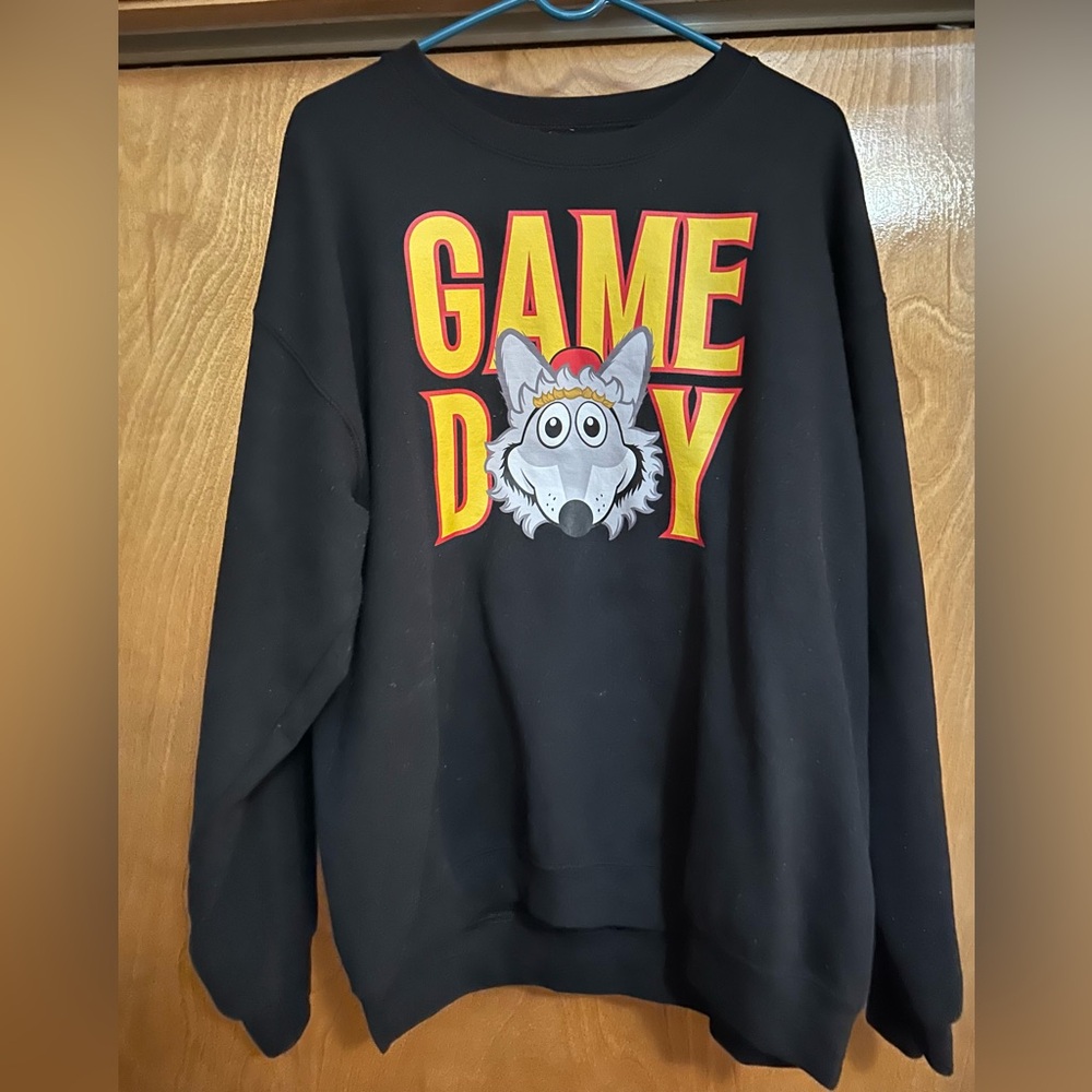 Black Game Day Sweatshirt with KC Wolf Graphic